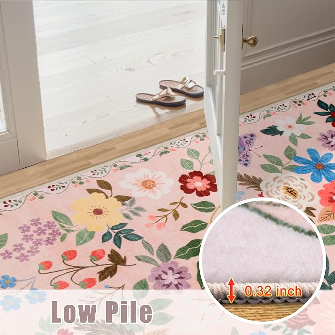 PLHXFR Area Rug 9x12 Living Room: Floral Washable Boho Soft Carpet Beige | For Bedroom Dining Room Farmhouse Nursery Hallway,Vintage Floral,Machine washable,Non Slip,Stain Resistant,Large Indoor