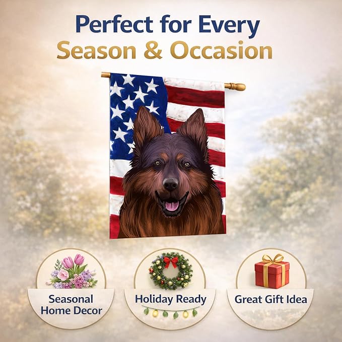 Caroline's Treasures CK6445CHF Bohemian Shepherd American Flag House Flag Large Porch Sleeve Pole Decorative Outside Yard Banner Artwork Wall Hanging, Polyester, House Size, Multicolor