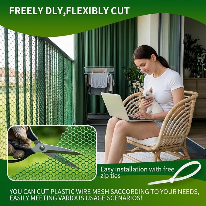 Plastic Chicken Wire Mesh Fence,Plastic Chicken Wire Roll 16in x 20ft,Garden Netting Fencing Barrier for Poultry, Animals, Pets and Balcony(Green)