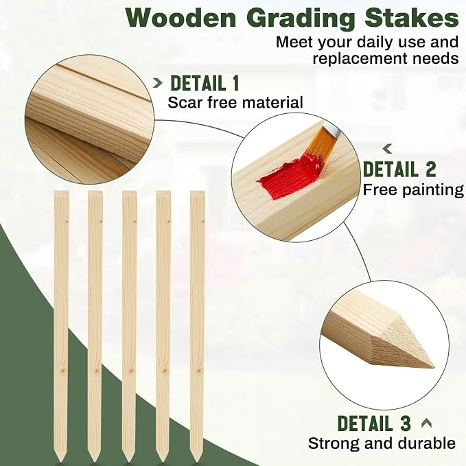 Colingmill 48 Pieces Wooden Garden Stakes 18 x 0.75 Inch Grade and Survey Stakes Wooden Garden and Sign Posts for Plant Support Silt Fence Yard Farm Survey Boundaries Baselines