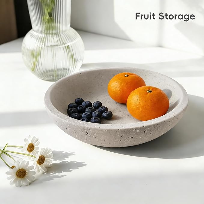 Decorative Bowl,Travertine Bowl Modern Key Bowls for Entryway Table, Pedestal Bowls for Dining Table Center,Living Room, Kitchen Decor Modern Home Decor Marble Bowl (7.8 Inch)