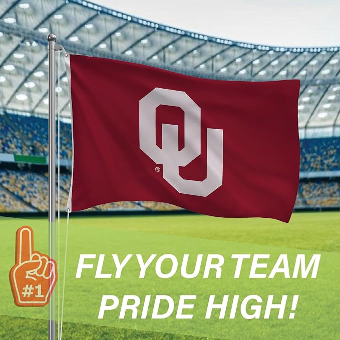 NCAA University of Oklahoma Flag with Grommets, 3'x5' Oklahoma Sooners Outdoor College Flags & Banners for Garden Patio Indoor Wall Décor
