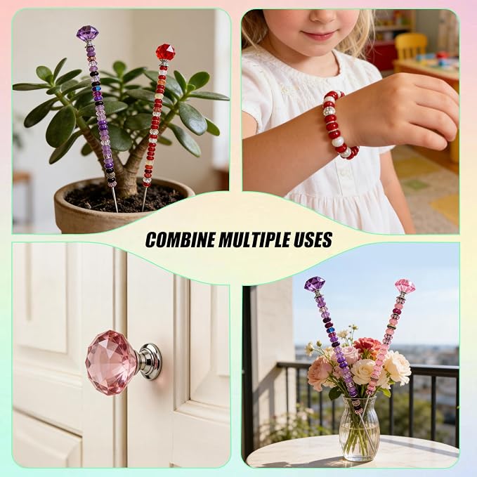 300Pcs Beaded Garden Stakes Kit,DIY Fairy Wand Garden Stake Beads Kits with 10Large Hole Beads & 10 Threaded Rods,Fairy Garden Accessories for Plants Garden Outdoor & Indoor Decor