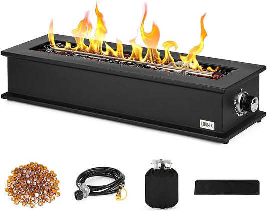 28" Propane Gas Fire Pit with 10FT Hose, Covers & Glass Beads, Portable Smokeless Tabletop Fireplace for Patio Backyard Camping RV Tailgating, Gift Choice, 40000BTU, FP063