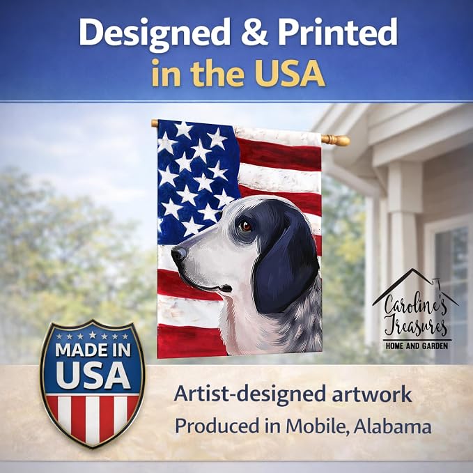 Caroline's Treasures CK6439CHF Bleu de Gascogne Dog American Flag House Flag Large Porch Sleeve Pole Decorative Outside Yard Banner Artwork Wall Hanging, Polyester, House Size, Multicolor
