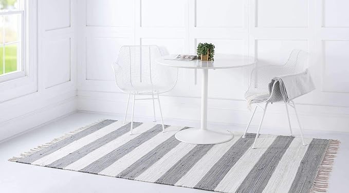 Unique Loom Chindi Rag Collection Area Rug - Striped (12' 2" x 16' 1" Rectangle, Gray/ Ivory)