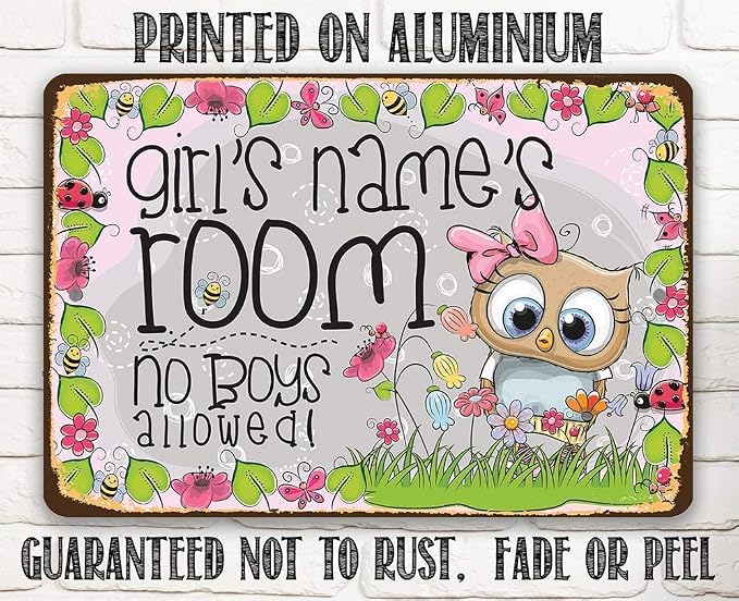 Personalized - Girl's Room Sign - Botanical Cute Nursery Room or Newborn Baby Room Print, Aesthetic Baby Shower Accessories and Gift Idea, 8x12 or 12x8 Use Indoor or Outdoor Durable Metal Tin Sign