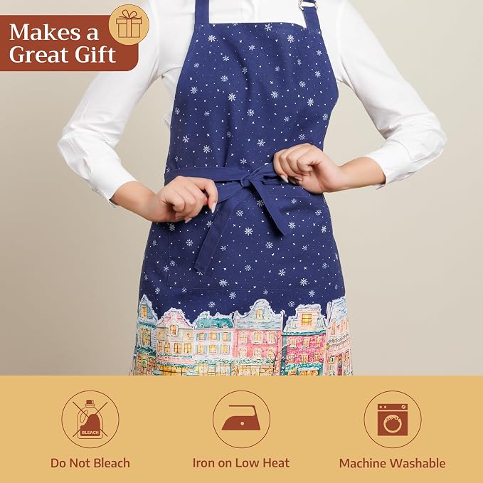 Maison d' Hermine Aprons for women with Pocket 100% Cotton (27.50"x31.50") | Adjustable Neck Strap & long ties Apron Men Chef Wedding Cooking Gardening Server Maid