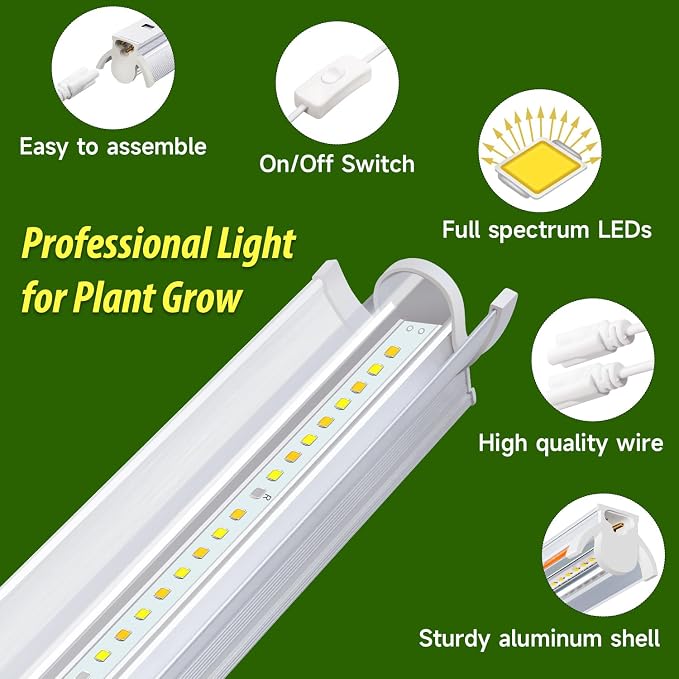 T5 Grow Lights for Seed Starting, 10W x2, Grow Lights for Indoor Plants | 16 inches, 2-Count, Full Spectrum LED Plant Light Bar w/Reflectors for Seedlings, 4000K White Growing Strips for Shelf/Rack