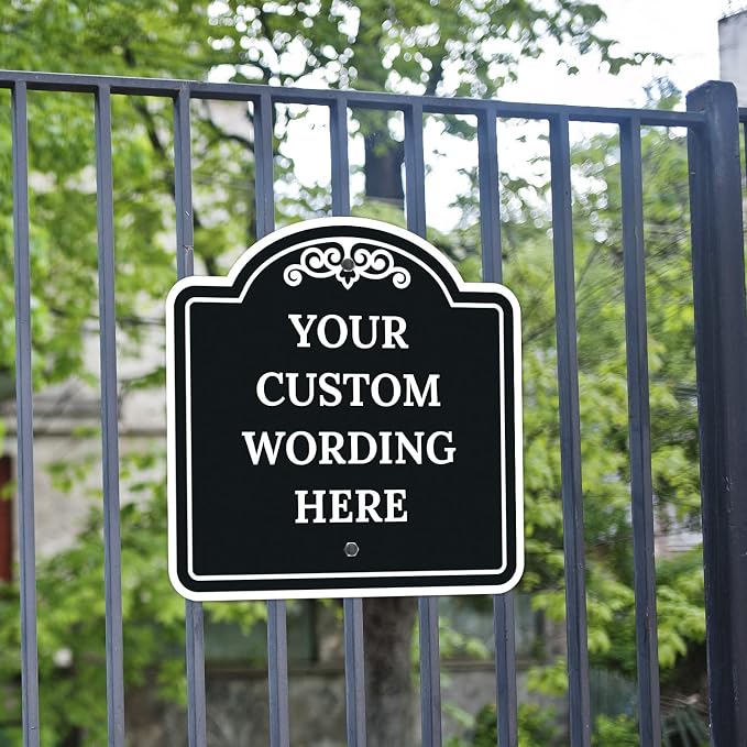 Custom Decorative Sign, Personalized Metal Sign for Business, Driveway, Home, Airbnb, Office Door Plaque, Black Background, 12x12 Inches, ACM, Fade Resistant, Made in USA