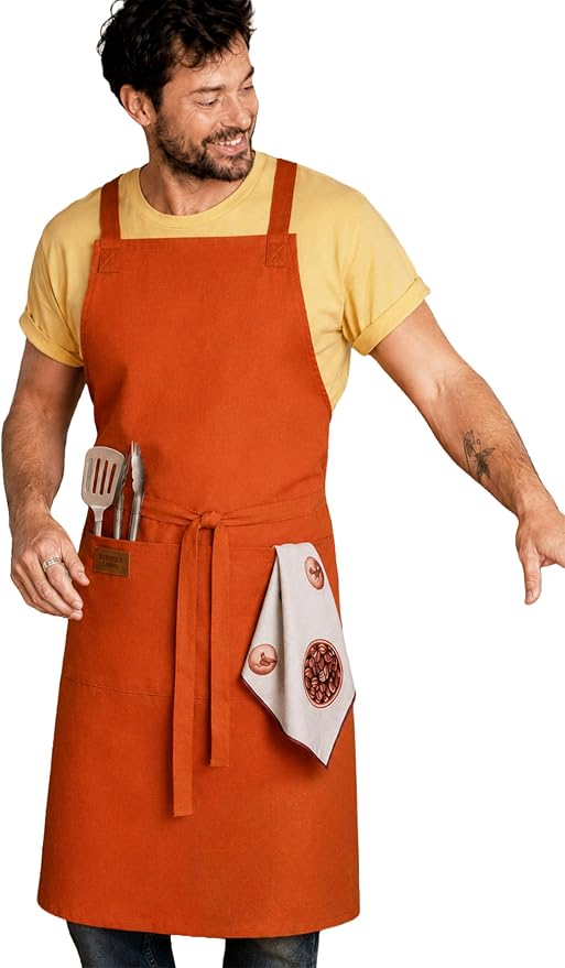 100% Cotton Kitchen Apron with 2 Pockets – Adjustable Chef Apron for Cooking Baking BBQ – Unisex Apron