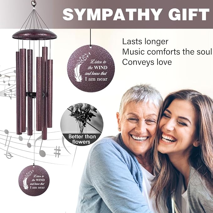 ASTARIN 36" Large Deep Tone Personalized Sympathy Wind Chimes, Memorial Wind Chime for Loss of Mother Father Loved One, Angel's Feather Bereavement Gifts Decor Outdoor Patio Garden, Produced in Texas