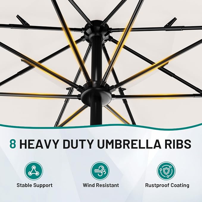 AreShark 9ft 3-Tier Patio Umbrellas, Outdoor Umbrella with 8 Sturdy Ribs UV Protection Windproof, Market Table Umbrella w/Push Button Tilt & Crank for Pool, Porch, Deck, Garden(Cream White)