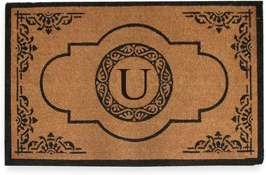 A1HC Natural Coir Monogrammed Doormat for Outside Entrance, Heavy Duty, Low Profile, Anti-Shed Treated Front Door Mat, Easy to Clean, Long Lasting Entryway Doormats - 30"x48"