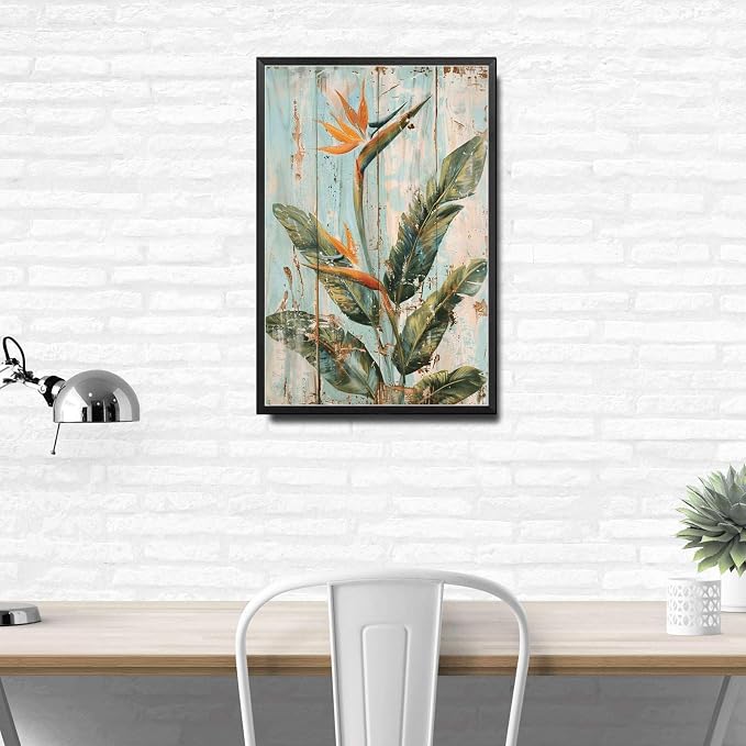 Metal Sign Tin Sign Vintage Wall Art Exotic Bird of Paradise Tin Sign for Rustic Paintings Vintage Charm and Vibrant Leaf Displays Vintage Metal Sign for Home Decor 6×8 Inches with Metal Frame