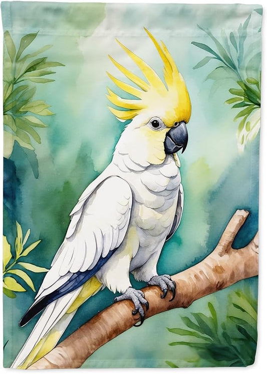 Caroline's Treasures Sulphurcrested Cockatoo House Flag Large Porch Sleeve Pole Decorative Outside Yard Banner Artwork Wall Hanging, Polyester, House Size, Multicolor