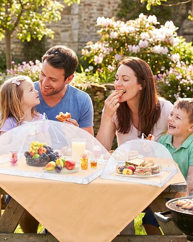 Anpro Food Covers for Outdoors- 2 Extra Large (40"x25") + 6 Large (17"x17") Pop-Up Mesh Food Tents, Collapsible Reusable Bug-Proof Nets for Picnics, BBQs & Camping, Stainless Steel Frame