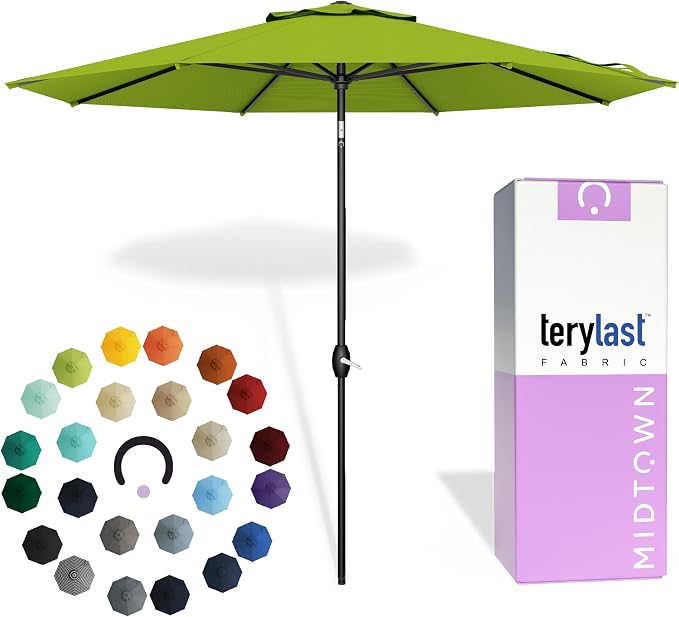 Midtown Umbrellas – The Swilt 8 Ft Patio Umbrellas with 360° Swivel & Tilt Mechanism, 8 Fiberglass Ribs & Terylast Polyester Fabric for Backyard, Deck, Pool & Cafes - Pear Canopy, Black Pole
