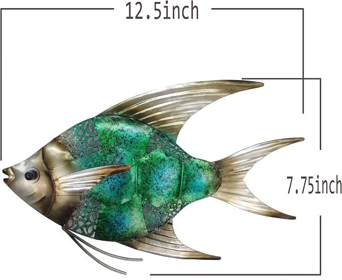 JOYBee 12.5inch Coastal Ocean Sea Metal Fish Wall Art Decor -Christmas Decorations-Perfect for Coastal，Nautical，Beach，or Boat Decor-Metal Wall Decor-For Garden Home Patio Bathroom Kitchen
