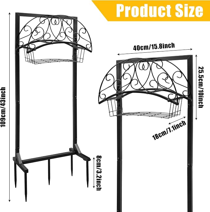 Garden Water Hose Holder - Waterhose Stand for Outside Freestanding, Heavy Duty 5-Spikes Free Standing Hose Hanger Rack Organizer with Storage Basket Holds 160ft Water Pipe for Yard Lawn