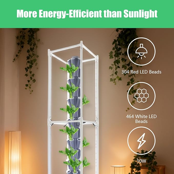 70 Holes Indoor Hydroponic Grow Tower with 8 LED Lights, 14 Layer Vertical Hydroponic Gardening Tower with Wheels, Timer, Garden Growing System Kit or Home, Office, Balcony, Kitchen, 84.64'' H