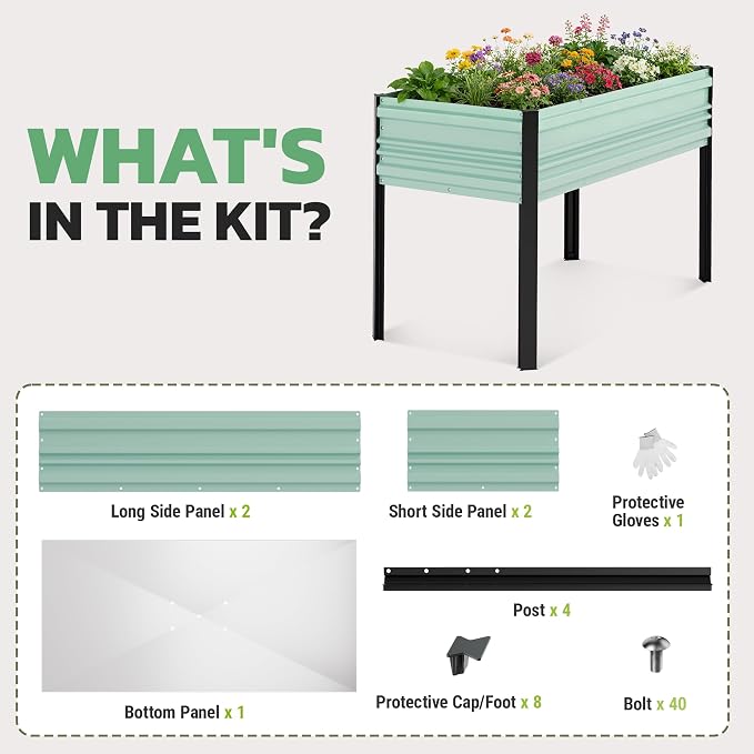 WORKPRO 48x24x32in Outdoor Galvanized Raised Garden Bed with Legs, 600LB Elevated Planter Box for Vegetable, Flowers, Herbs, Light Green