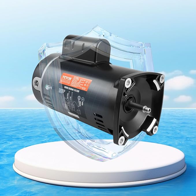VEVOR 1 HP Pool Pump Motor, 3450 RPM High Speed, 115V (9.0 Amps) / 230V (4.5 Amps), 90μF/250V Capacitor, 1.25 SF, CCW Rotation, 56Y Square Flange Replacement Motor for Swimming Pools, Spa Centers