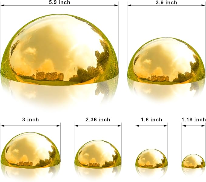 Gazing Ball Garden Mirror Outdoor - Outside Decorative Globe, Gold 6Pcs Mix | Metal Polished Reflective Hemisphere, Stainless Steel Hollow Decoration Ornament, for Home Pond Swimming Pool Housewarming