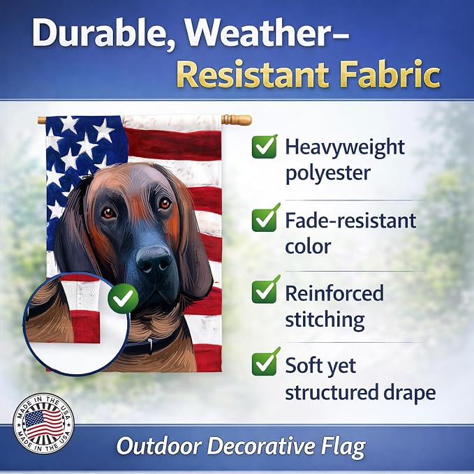 Caroline's Treasures CK6557CHF Hanover Hound Dog American Flag House Flag Large Porch Sleeve Pole Decorative Outside Yard Banner Artwork Wall Hanging, Polyester, House Size, Multicolor