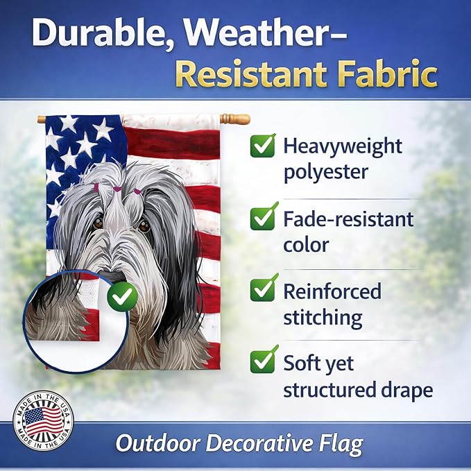 Caroline's Treasures CK6654CHF Polish Lowland Sheepdog American Flag House Flag Large Porch Sleeve Pole Decorative Outside Yard Banner Artwork Wall Hanging, Polyester, House Size, Multicolor