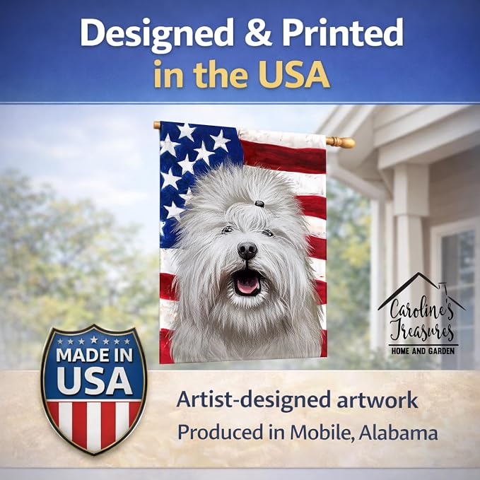 Caroline's Treasures CK6495CHF Coton de Tulear Dog American Flag House Flag Large Porch Sleeve Pole Decorative Outside Yard Banner Artwork Wall Hanging, Polyester, House Size, Multicolor