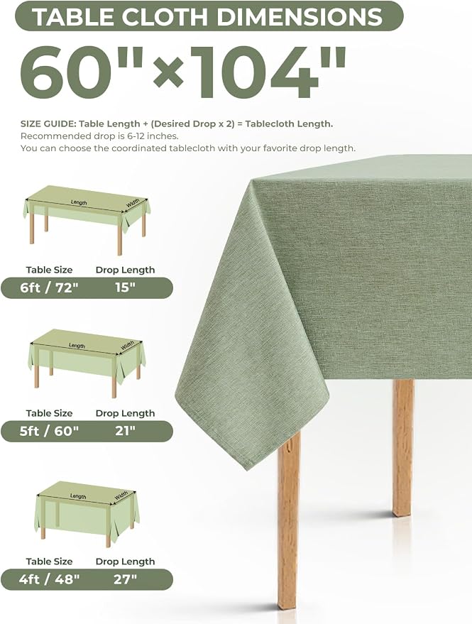 Decorelia Faux Linen Farmhouse Table Cloth 60"x104" for 6 ft Rectangle Table, Denim Blue Waterproof Outdoor Washable Cloth Tablecloth for Rectangular Dining Room Kitchen Outdoor Party Restaurant Decor