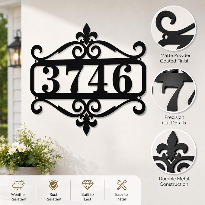 Custom Metal Address Sign Personalized House Number Sign for Front Door Porch Entryway Garden Patio Driveway, Decorative Outdoor Number Plaque for House Exterior Wall Decor Gift