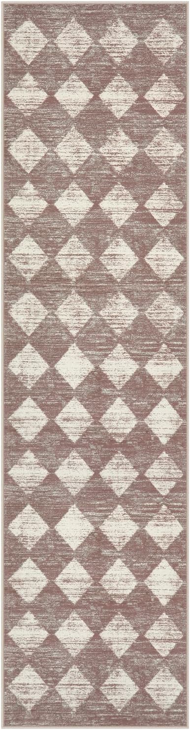 Checkered Runner Rug 2x8 Beige, Hallway Kitchen Bathroom Non Slip Washable