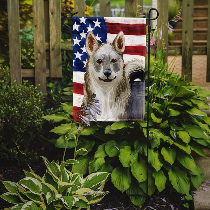 Caroline's Treasures CK6731GF Swedish Vallhund Dog American Flag Garden Flag Mailbox Flag Decorative Yard Flag Banner Outside Patio Artwork Yard Flower Beds, Garden Size, Multicolor