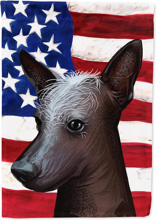 Caroline's Treasures CK6614CHF Mexican Hairless Dog American Flag House Flag Large Porch Sleeve Pole Decorative Outside Yard Banner Artwork Wall Hanging, Polyester, House Size, Multicolor