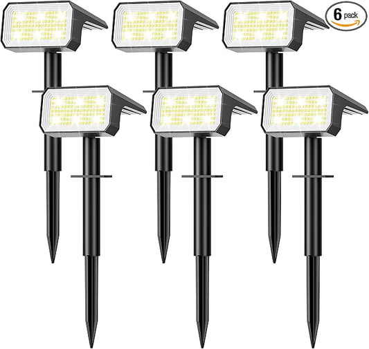 Solar Spot Lights Outdoor, [6 pack/118 LED] 4 Modes Auto On/Off Solar Landscape Spotlights, Ip67 Waterproof Solor Powered Pathway Lights for Outside Yard Garden Walkway Tree Patio (Cool White)