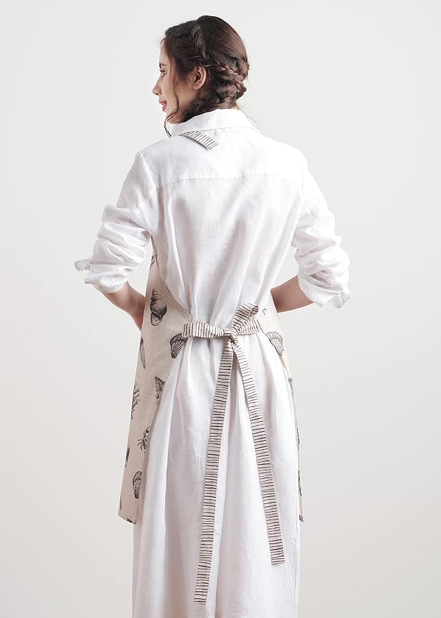 Maison d' Hermine Aprons for women with Pocket 100% Cotton (27.50"x31.50") | Adjustable Neck Strap & long ties Apron Men Chef Wedding Cooking Gardening Server Maid