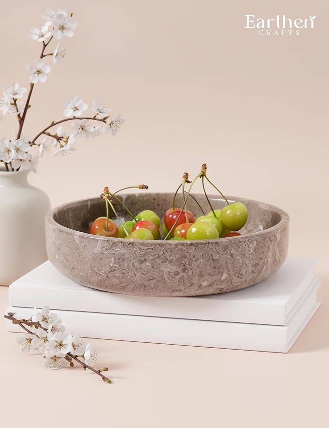 Marble Decorative Bowl 8" Inches Oceanic Handmade Large Fruits Holder for Kitchen Counter Serving, Modern key Bowl, Fruit Dish & Fruit Storage