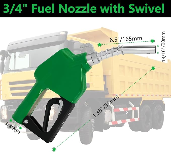 Azdele 3/4" NPT Automatic Fuel Nozzle, Diesel Gas Pump Handle, 13/16"(OD=23mm) 9-16 GPM Flow(Auto Shut Off 3-speed Latch), Fuel Transfer Pump Nozzle For Gasoline, Diesel, Biodiesel, Kerosene