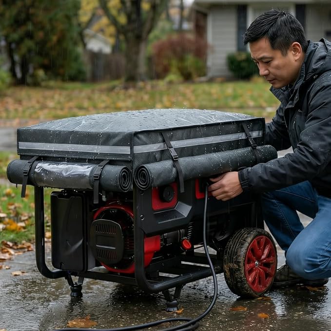 Generator Cover While Running, Portable Generator Cover for Outdoor Use, with Double Layer 900D Fabric, 30"L x 30"W x 26"H, Universal Fit for 6000W-11000W Frame Generators, Black, Waterproof