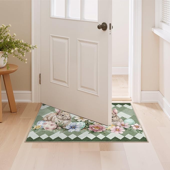 cotiled Area Rug for Living Room, Washable Non-Slip Large Area Rug, Indoor Floor Carpet Low Pile Soft Boho Farmhouse Rug for Bedroom Dining Room Green 2x3