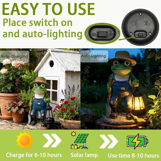 11'' Solar Frog Garden Decor Outdoor Statue with Lantern Gift Idea | Light Decorations for Yard Garden Patio Mom Gift