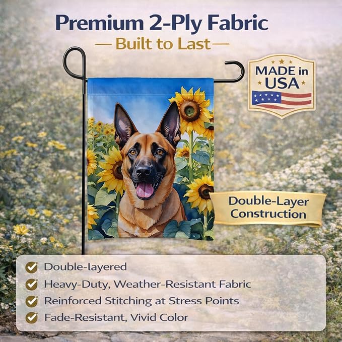 Caroline's Treasures DAC6022GF Belgian Malinois in Sunflowers Garden Flag Mailbox Flag Decorative Yard Flag Banner Outside Patio Artwork Yard Flower Beds, Garden Size, Multicolor