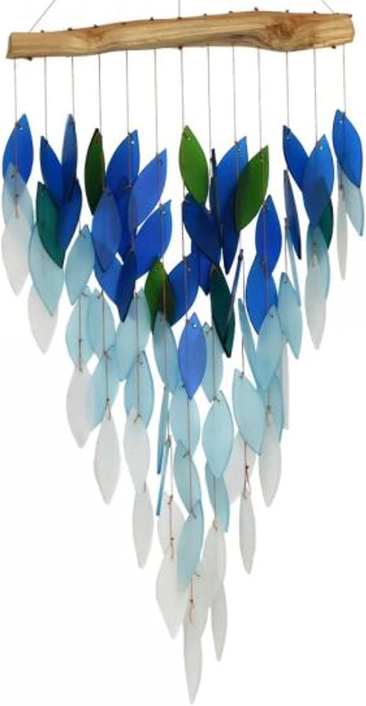 Blue Handworks Ocean Ombre Deluxe Waterfall Glass Wind Chime | Handcrafted Deluxe Waterfall Glass Wind Chime with Ombre Gradient from Deep Royal Blue to Soft Aqua and Frosted White