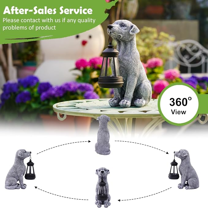 Goodeco Dog Statue with Solar Lantern - Cute Garden Dog Figurines | Weather-resistant resin for patio, yard & pathway, great gift for dog lovers, mom, grandma & pet memorial
