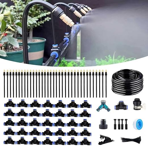 131FT Drip Irrigation Kit, Automatic Garden Watering System with Tool-Free Quick Connectors, 360° Bending Drippers & Copper Misting Nozzles for Greenhouse, Patio, Lawn & Vegetable Garden. (40M)