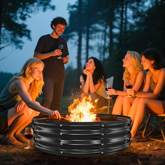 Metal Fire Pit Ring/Bonfire Fire Ring- 4 FT Diameter, 0.8 MM Thick,1 ft High, Durable and Stylish for Outdoor Fire Pits,Patios and Camping (Black, 4X4X1 ft)