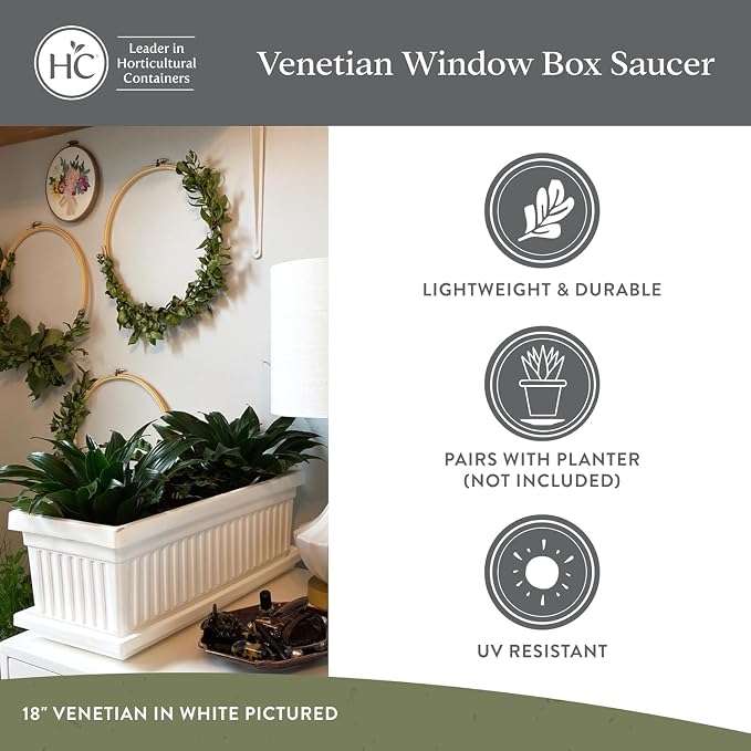The HC Companies 17.5 Inch Venetian Rectangular Plant Saucer, Lightweight UV-Resistant Plastic Outdoor & Indoor Flower Pot Tray, 2-Pack Plant Pot Trays for Garden & Home Decor, Black