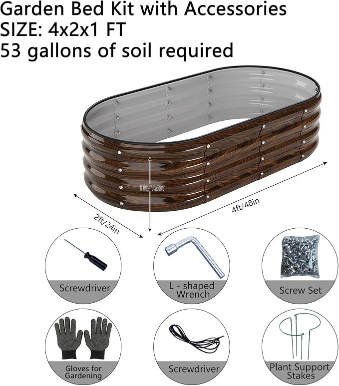 ZFHgarden Galvanized Metal Raised Garden Bed Kit for Gardening Outdoor Planter Grow Garden Box Raised Flower Bed Galvanized Planter Outdoor Brown 2PC